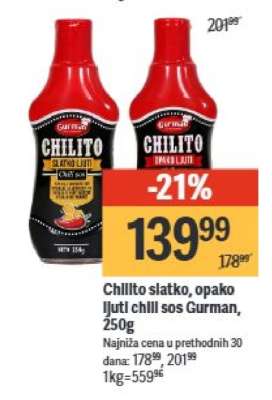 Chillito slatko, opako ljuti chili sos Gurman, 250g