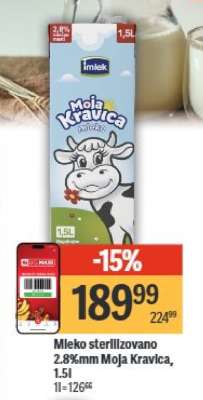 Mleko sterilizovano 2.8 mm Moja Kravica 1.5l