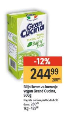 Biljni krem za kuvanje vegan Grand Cucina, 500g