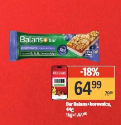 Bar Balans+ borovnica, 44g