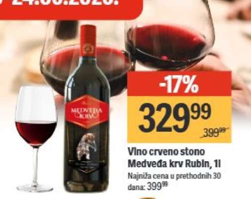 Vino crveno stono Medveđa krv Rubin, 1l