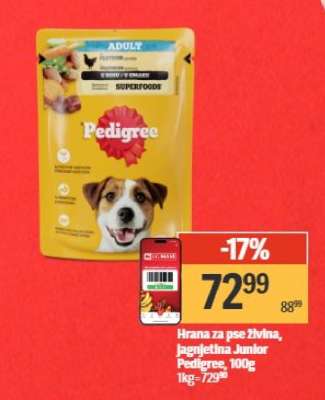 Hrana za pse žívina, jagnjetina, Junior Pedigree, 100g