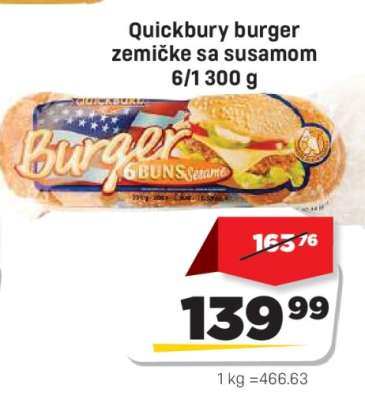 Quickbury burger zemičke sa susamom 6/1 300 g