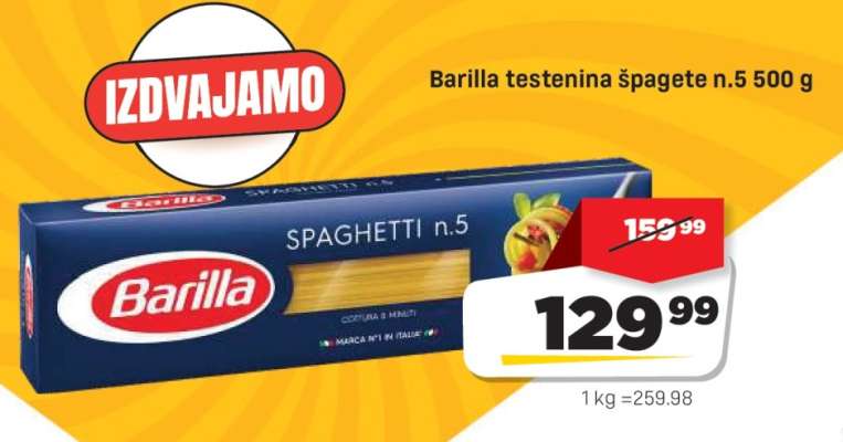 Barilla testenina špagete n.5 500 g