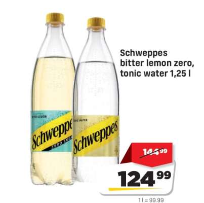 Schweppes bitter lemon zero, tonic water 1,25 l