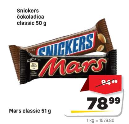 Snickers čokoladica classic 50 g / Mars classic 51 g