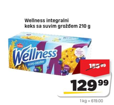 Wellness integralni keks sa suvim grožđem 210 g