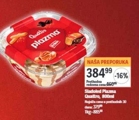 Sladoled plazma Quattro, 800ml