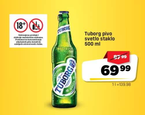 Tuborg pivo svetlo staklo 500 ml