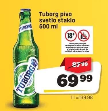 Tuborg pivo svetlo staklo 500 ml