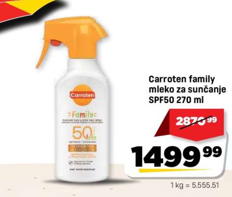Carroten family mleko za sunčanje SPF50 270 ml