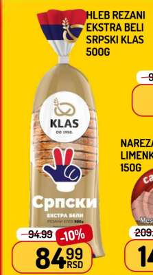 Hleb rezani ekstra beli Srpski Klas 500g