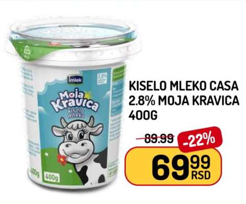 Kiselo mleko Časa 2.8% Moja Kravica 400g