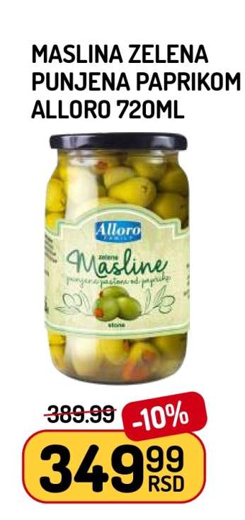 MASLINA ZELENA PUNJENA PAPRIKOM ALLORO 720ml