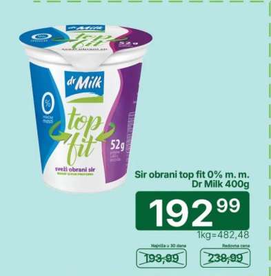Sir obrani top fit 0% m.m. Dr Milk 400g