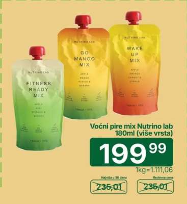 Voćni pire mix Nutrino lab 180ml (više vrsta)