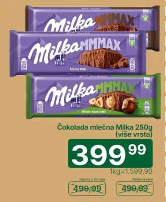 Čokolada mlečna Milka 250g (više vrsta)