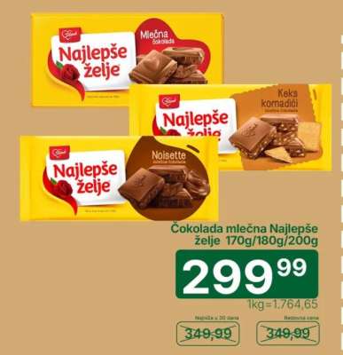Čokolada mlečna Najlepše želje 170g/180g/200g