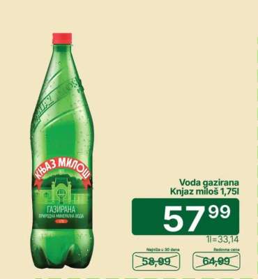VODA GAZIRANA KNJAZ MILOŠ 1,75L