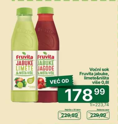 Voćni sok Fruvita jabuke, limete&ništa više 0,8l