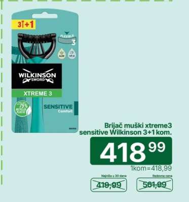 Brijač muški xtreme3 sensitive Wilkinson 3+1 kom.