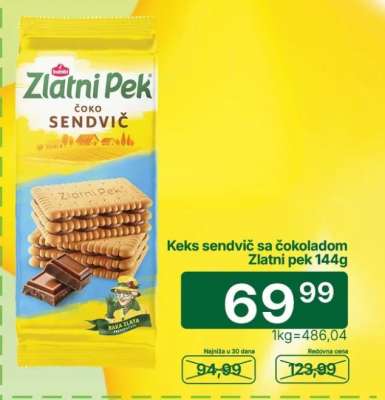 Keks sendvič sa čokoladom Zlatni pek 144g