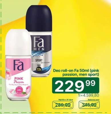 Deo roll-on Fa 50ml (pink passion, men sport)