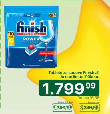 Tablete za sudove Finish all in one limun 110kom.