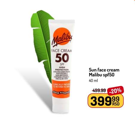 Sun face cream Malibu spf50