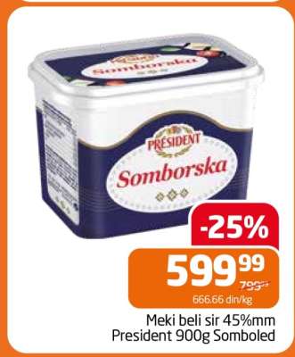 Meki beli sir 45%mm President 900g Somboled
