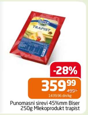 Punomasni sirevi 45%mm Biser 250g Mlekoprodukt trapist