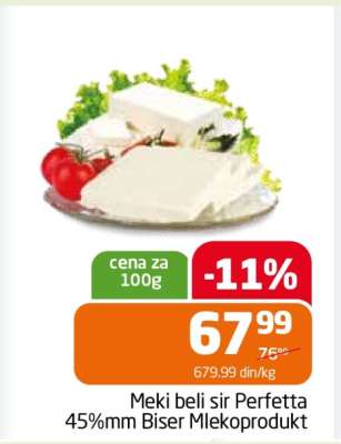 Meki beli sir Perfetta 45%mm Biser Mlekoprodukt