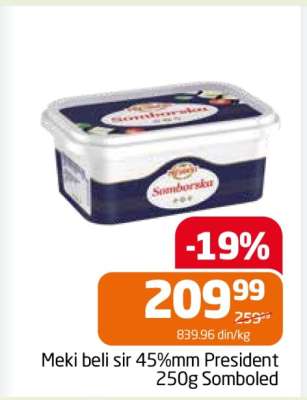 Meki beli sir 45%mm President 250g Somboled