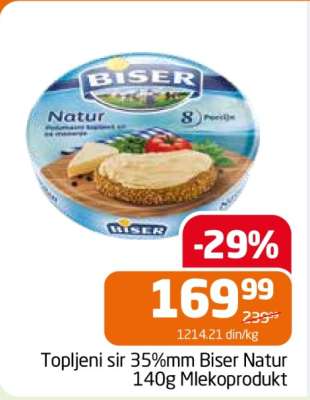 Topljeni sir 35%mm Biser Natur 140g Mlekoprodukt