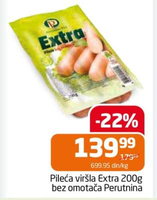 Pileća viršla Extra 200g bez omotača Perutnina