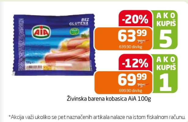 Živinska barena kobasica AIA,100g