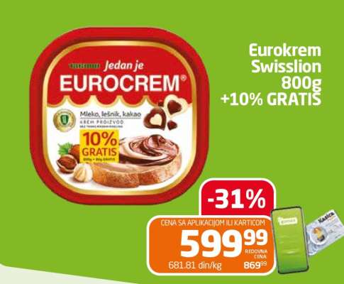 Eurokrem Swisslion 800g+10% GRATIS