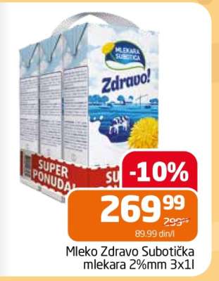 Mleko Zdravo Subotička mlekara 2%mm 3x1l