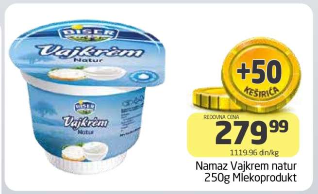 Namaz Vajkrem natur 250g Mlekoprodukt