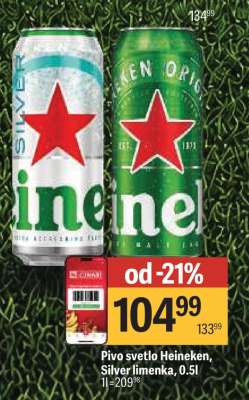 Pivo světlé Heineken, Silver limenka, 0.5l