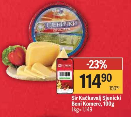Sir Kačkavalj Sjenicki Beni Komerc, 100g