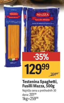 Testenina Spaghetti, Fusilli Mazza, 500g