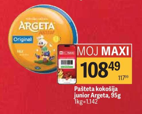 Pašteta kokošija junior Argeta 95g