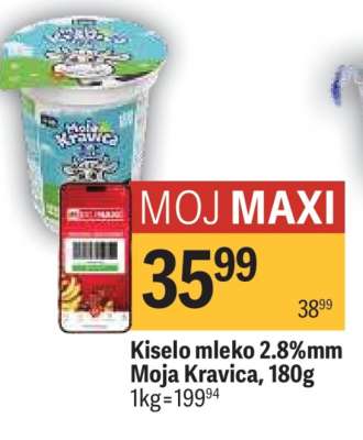 Kiselo mleko 2.8%mm Moja Kravica 180g