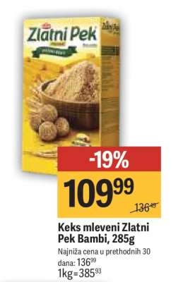 Keks mleveni Zlatni Pek Bambi, 285g