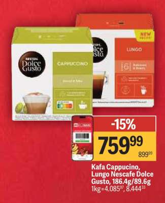 Kafa Cappucino, Lungo Nescafe Dolce Gusto, 186.4g/89.6g