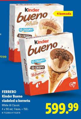 FERRERO Kinder Bueno sladoled u kornetu