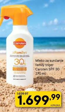 Mleko za sunčanje family triger Caroten SPF 30 270 ml