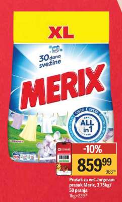 Prašak za veš Jorgovan prasak Merix, 3.75kg/50 pranja