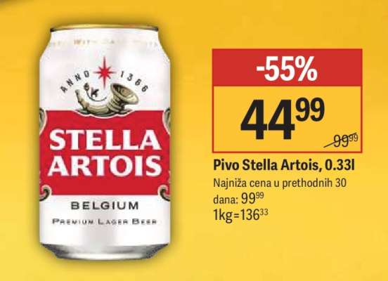 Pivo Stella Artois, 0.33l